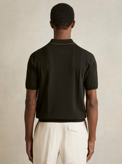 Colour-Block Knit Polo Shirt in Optic White/Green Men | Reiss
