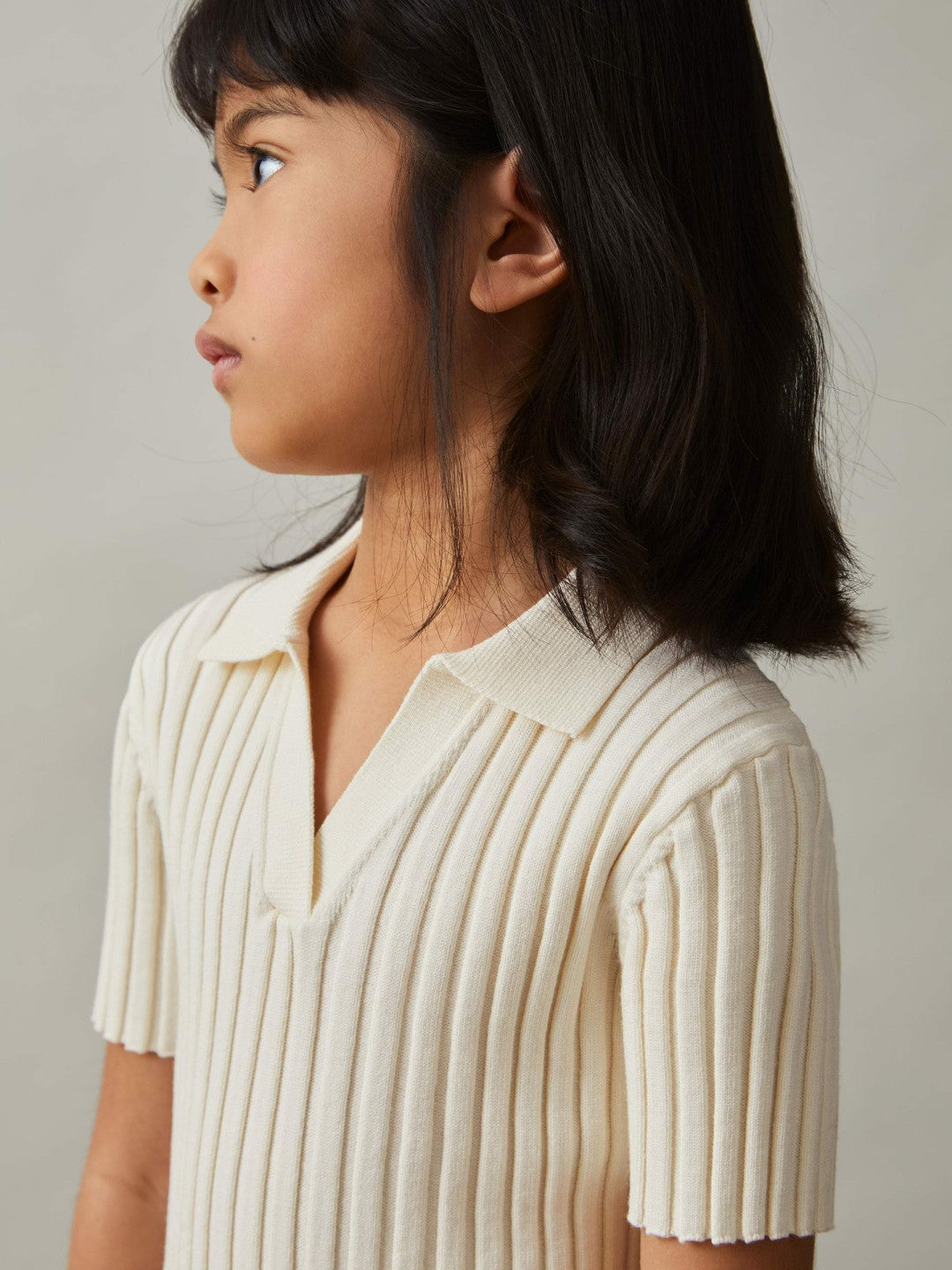 9-13 yrs Rib-Knit Polo Top in Ivory Children & Baby | Reiss