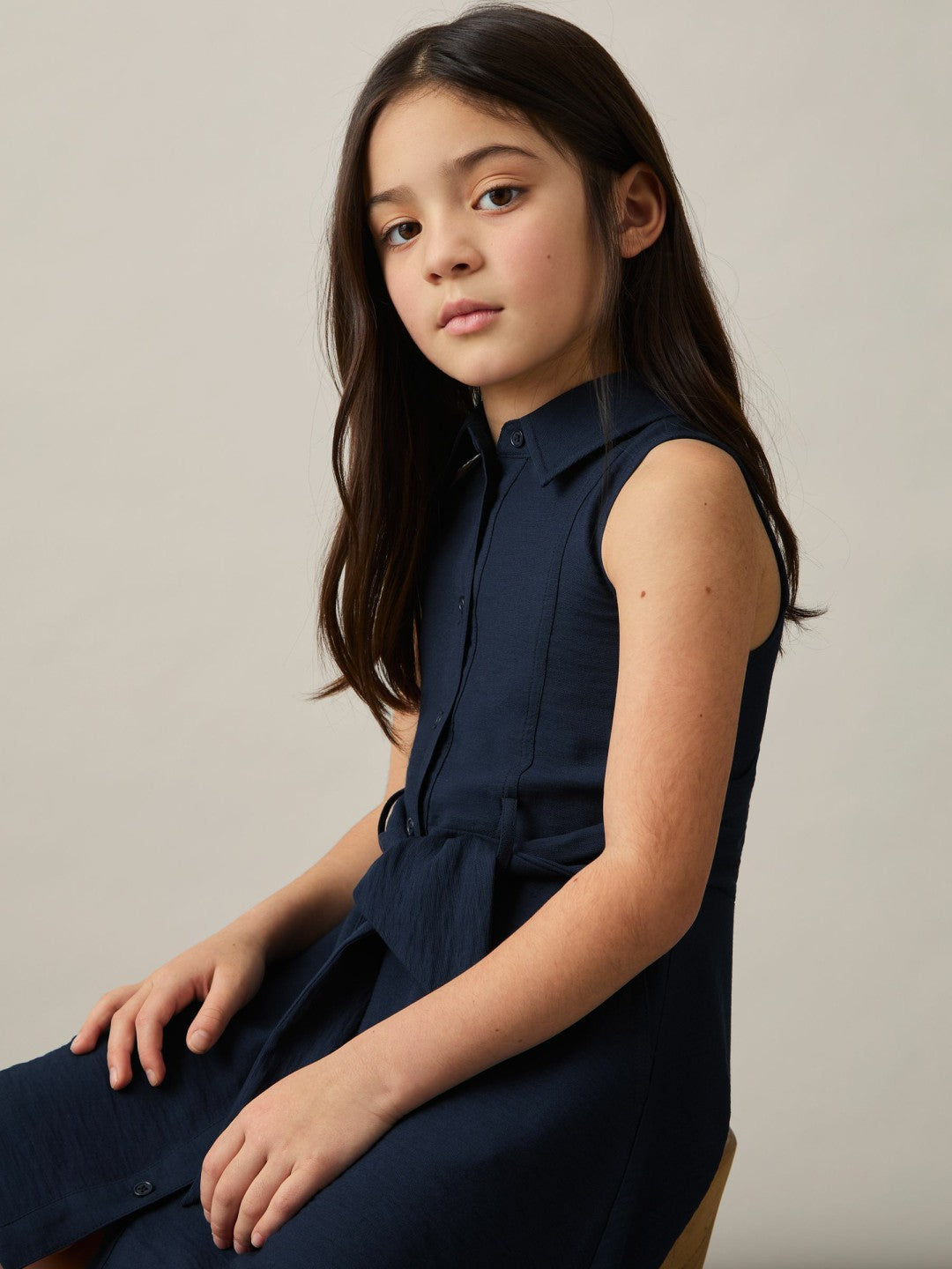 9-13 yrs Tie-Waist Collared Dress in Blue Children & Baby | Reiss