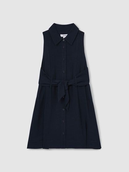 9-13 yrs Tie-Waist Collared Dress in Blue Children & Baby | Reiss