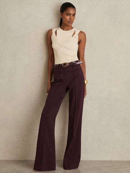 High Rise Flared Trousers in Burgundy Women | Reiss