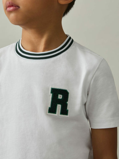13-14 yrs Cotton Letter Patch T-Shirt in White Children & Baby | Reiss