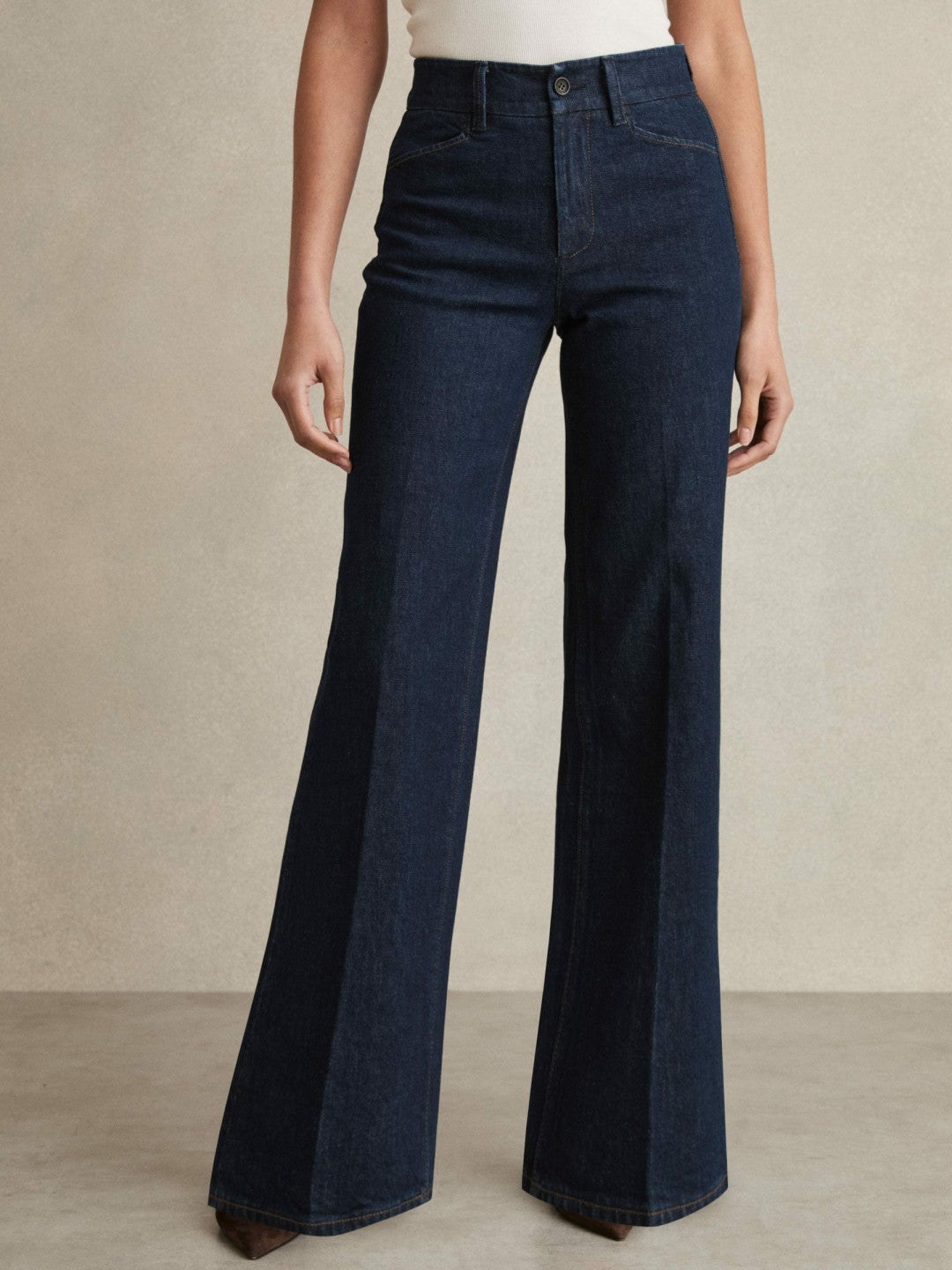 Paige Petite Wide-Leg Jeans in Dark Edinburgh Blue Women | Reiss