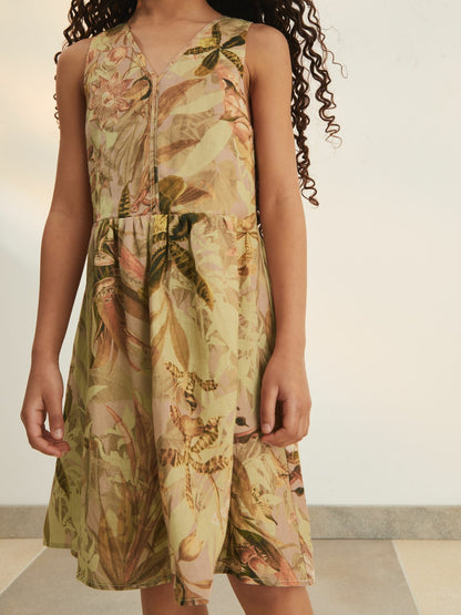 4-9 yrs  | NYBG Floral-Print Midi Dress in Khaki Children & Baby | Reiss
