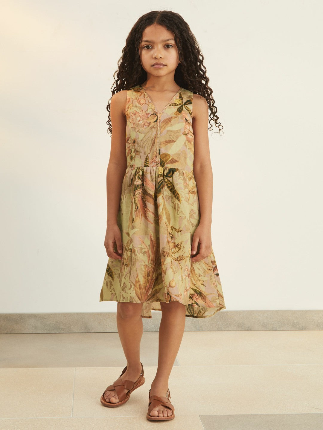 9-13 yrs  | NYBG Floral-Print Midi Dress in Khaki Children & Baby | Reiss