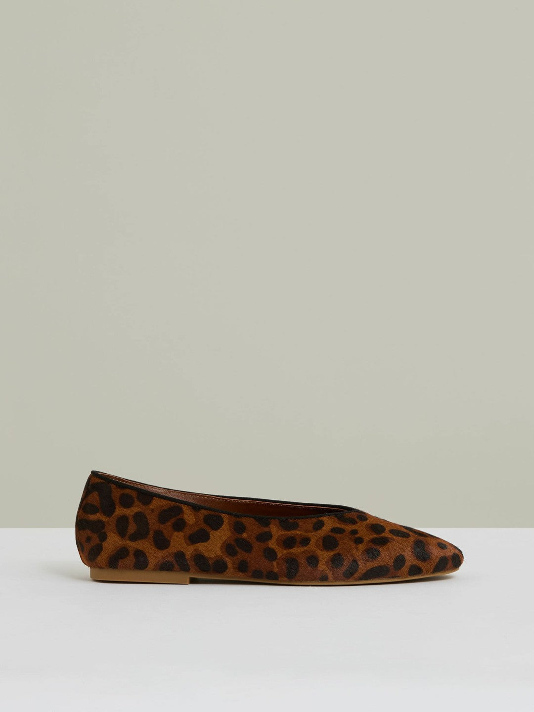 Leather Rounded-Point Toe Ballet Flats in Animal Women | Reiss