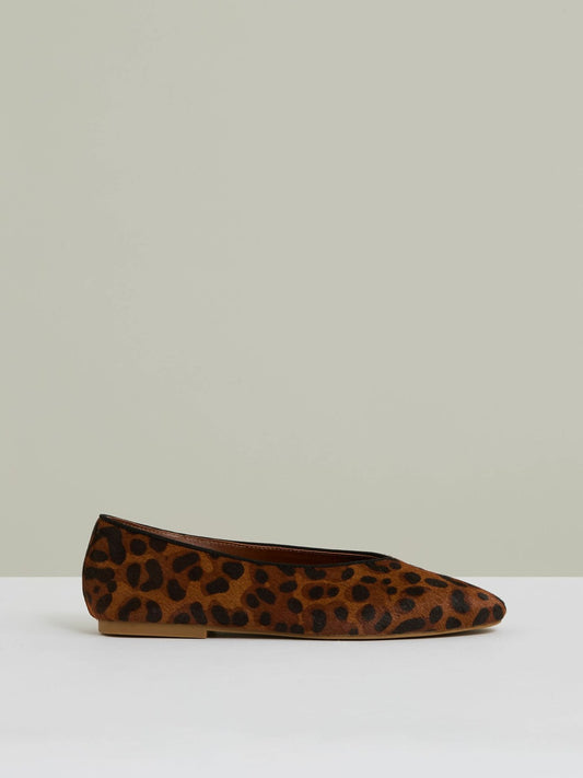 Leather Rounded-Point Toe Ballet Flats in Animal Women | Reiss
