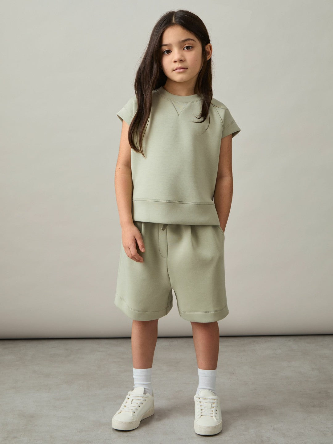 9-13 yrs Modal-Blend Sweatshirt And Shorts Set in Sage Children & Baby | Reiss