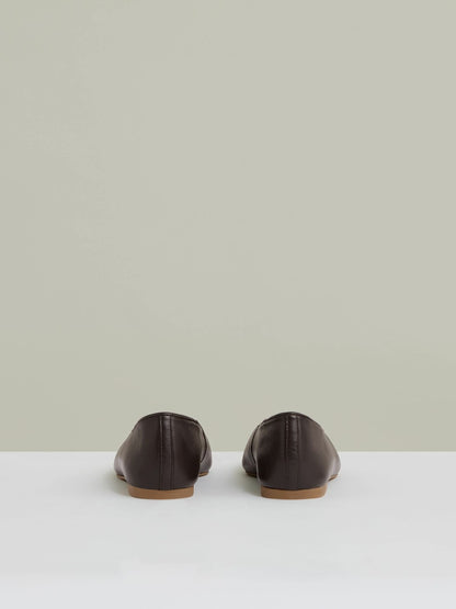 Leather Rounded-Point Toe Ballet Flats in Chocolate Women | Reiss