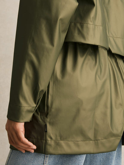Rains Long Hooded Jacket in Revel Brass Green Women | Reiss