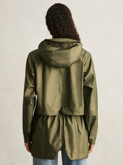 Rains Long Hooded Jacket in Revel Brass Green Women | Reiss