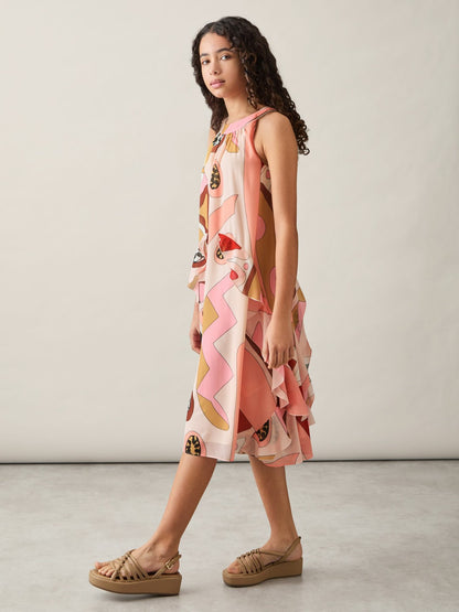 9-13 yrs Printed Ruffle-Trim Dress in Pink Children & Baby | Reiss