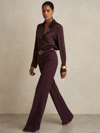 Petite High Rise Flared Trousers in Burgundy Women | Reiss
