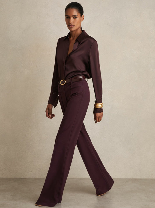 Petite High Rise Flared Trousers in Burgundy Women | Reiss