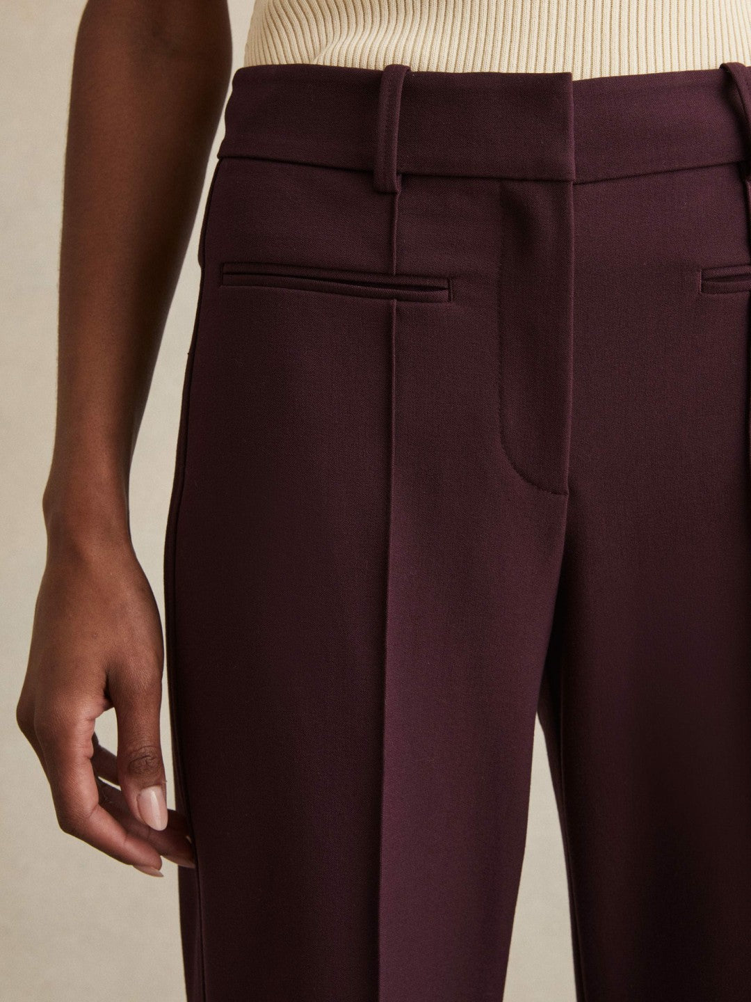 Petite High Rise Flared Trousers in Burgundy Women | Reiss