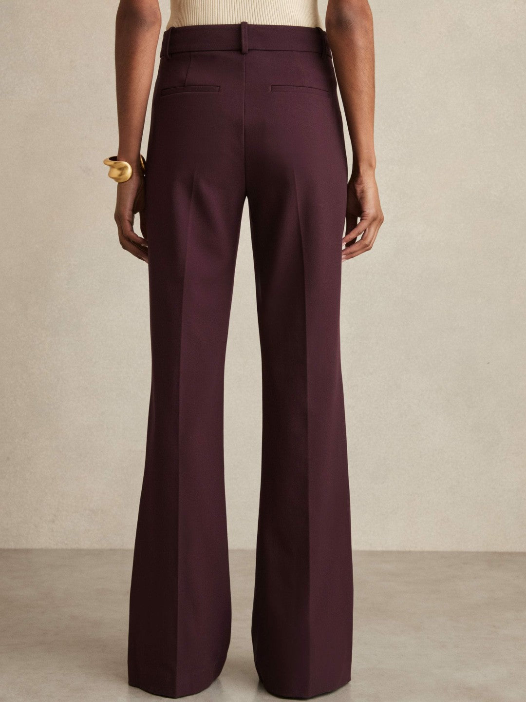 Petite High Rise Flared Trousers in Burgundy Women | Reiss