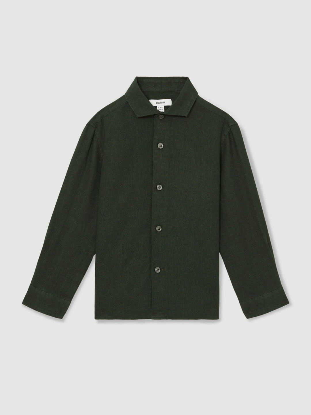 3-9 yrs Linen Cutaway Collar Shirt in Dark Green Children & Baby | Reiss