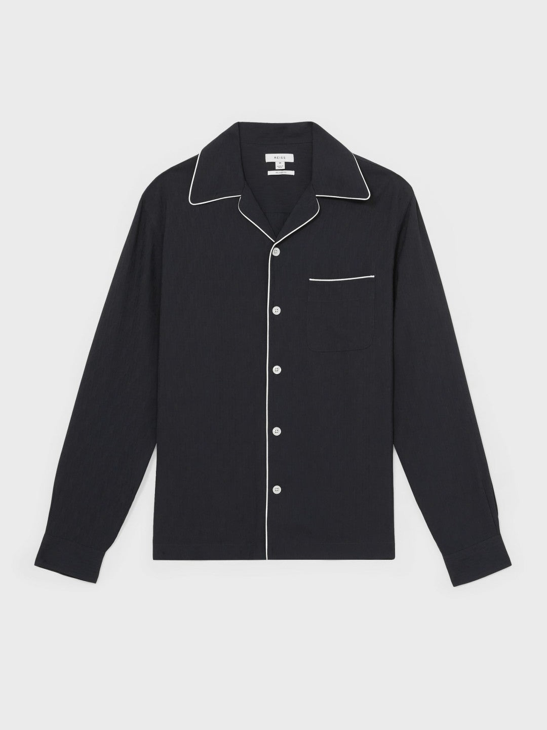 Cuban Collar Shirt with Piping Detail Shirt in Navy Men | Reiss