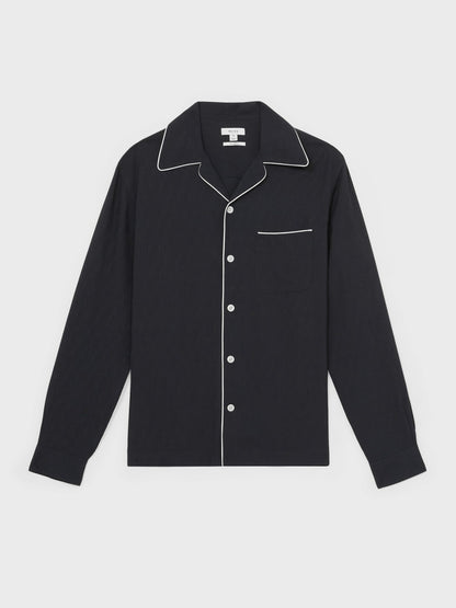 Cuban Collar Shirt with Piping Detail Shirt in Navy Men | Reiss
