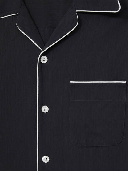 Cuban Collar Shirt with Piping Detail Shirt in Navy Men | Reiss