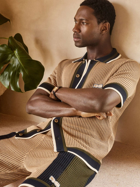 | Ché Crochet Tipped Shirt in Camel Men | Reiss