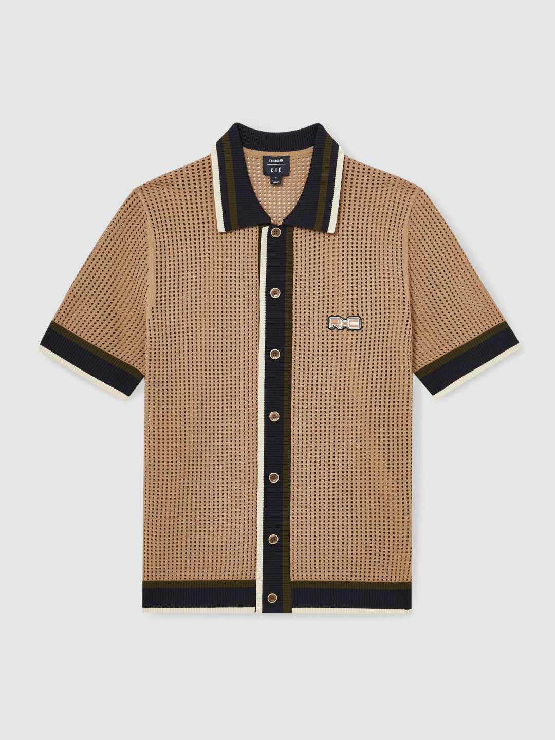 | Ché Crochet Tipped Shirt in Camel Men | Reiss