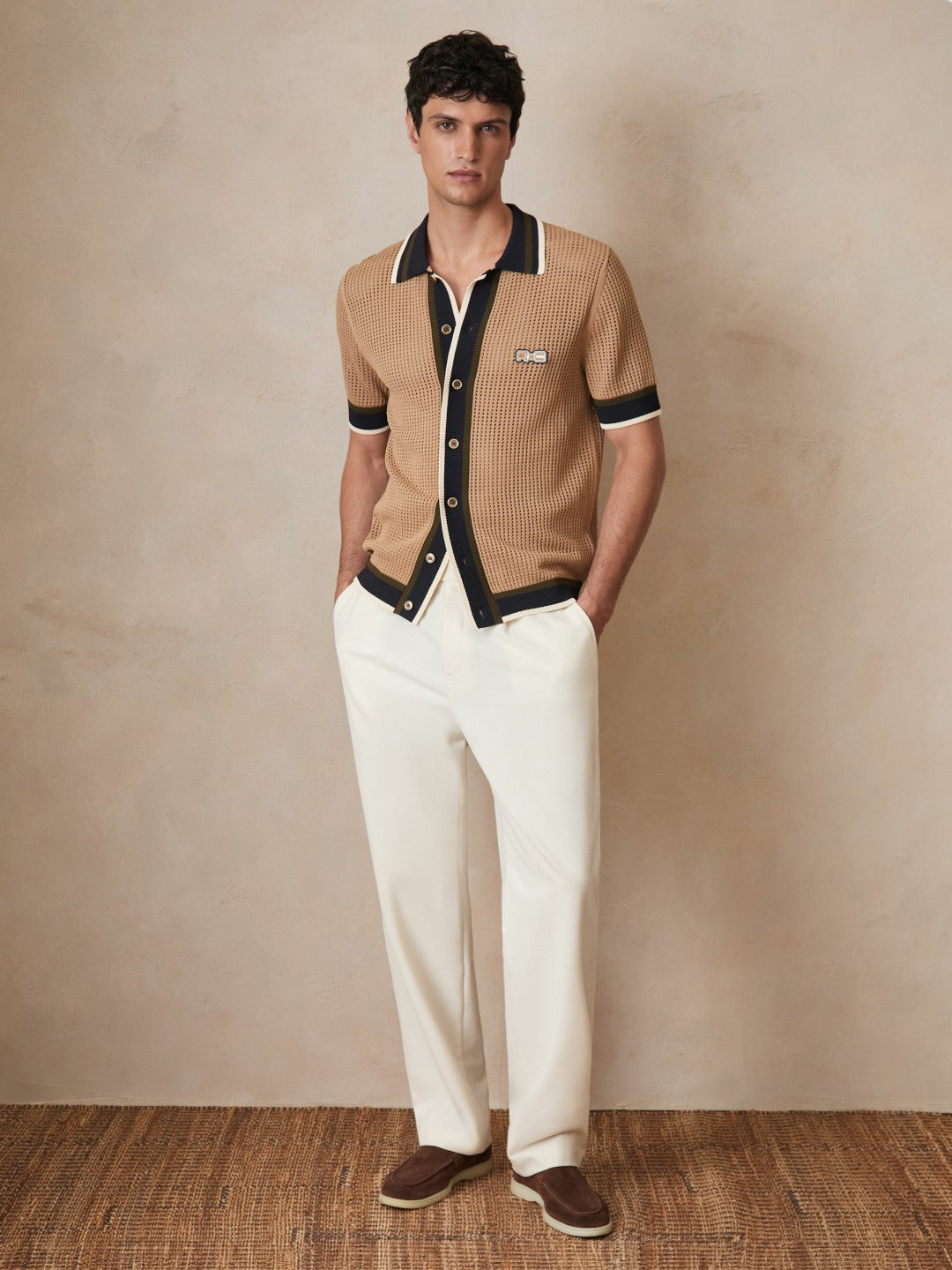 | Ché Crochet Tipped Shirt in Camel Men | Reiss