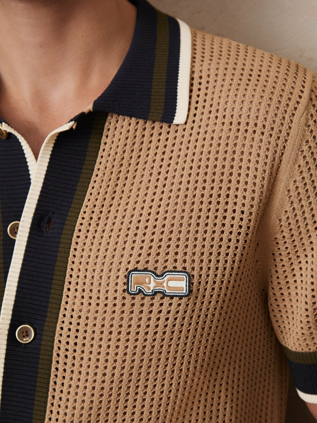 | Ché Crochet Tipped Shirt in Camel Men | Reiss