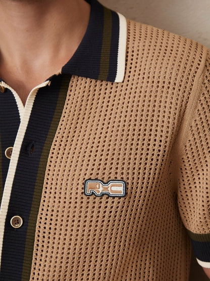 | Ché Crochet Tipped Shirt in Camel Men | Reiss