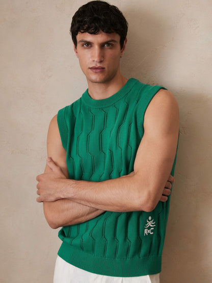 Ché Pointelle Crew-Neck Vest in Bright Green Men | Reiss