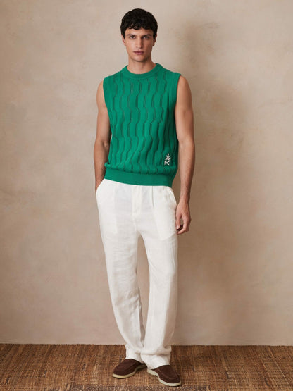 Ché Pointelle Crew-Neck Vest in Bright Green Men | Reiss