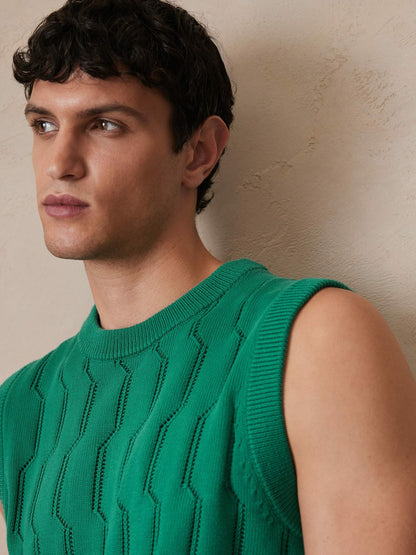 Ché Pointelle Crew-Neck Vest in Bright Green Men | Reiss