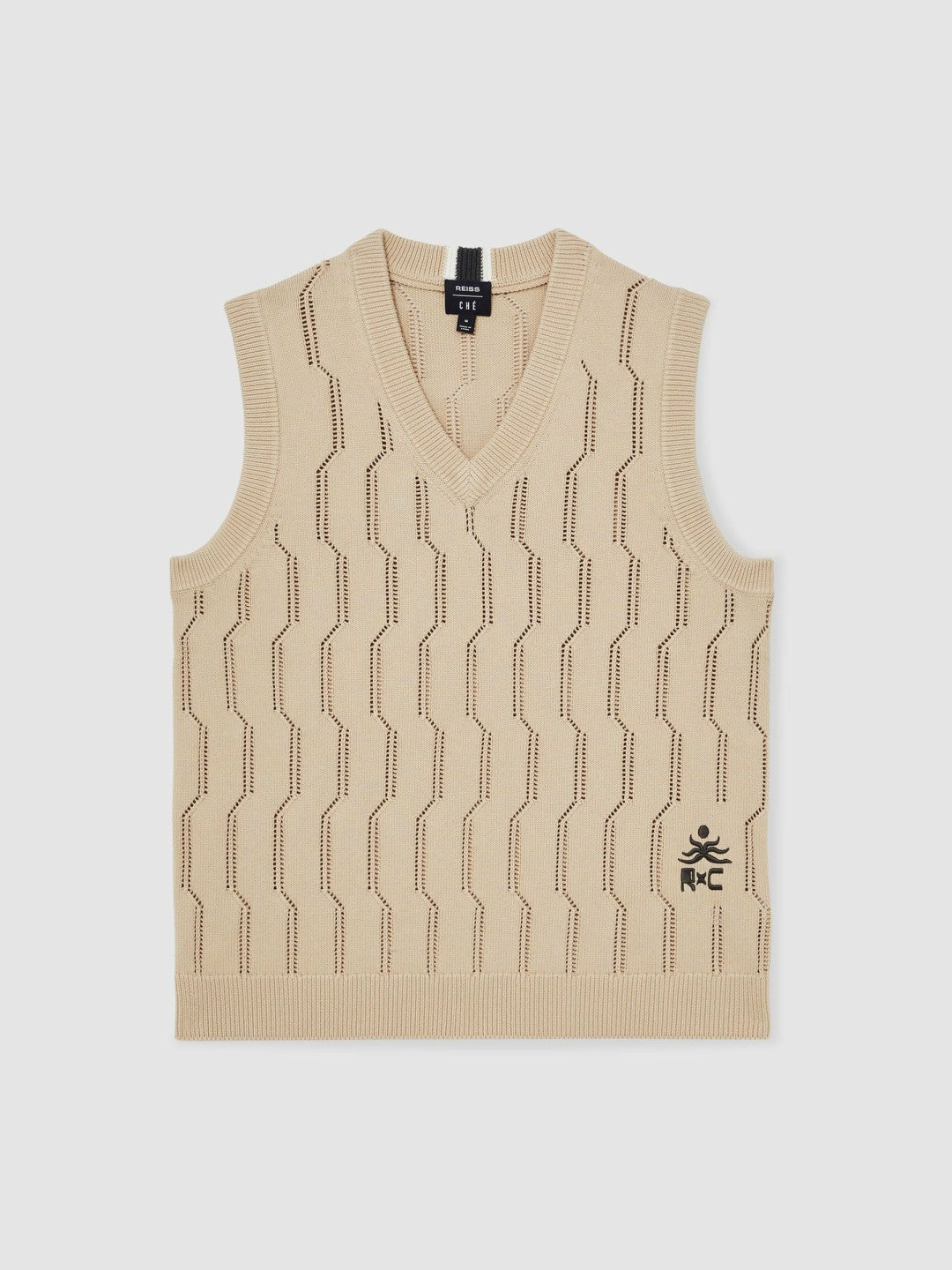 | Ché Pointelle V-Neck Vest in Stone Men | Reiss