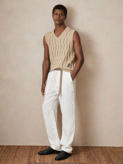 | Ché Pointelle V-Neck Vest in Stone Men | Reiss