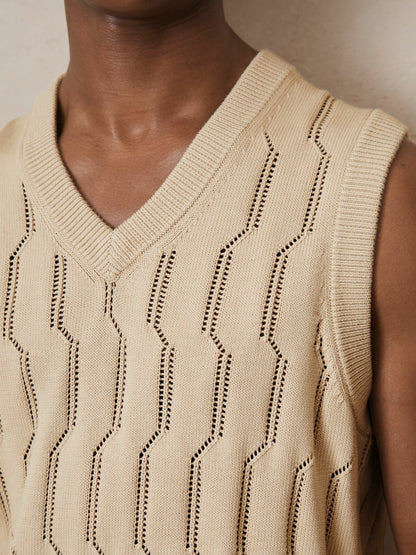 | Ché Pointelle V-Neck Vest in Stone Men | Reiss