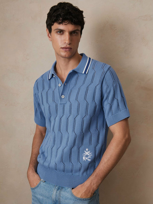 | Ché Cotton Pointelle Polo Shirt in Blue Men | Reiss