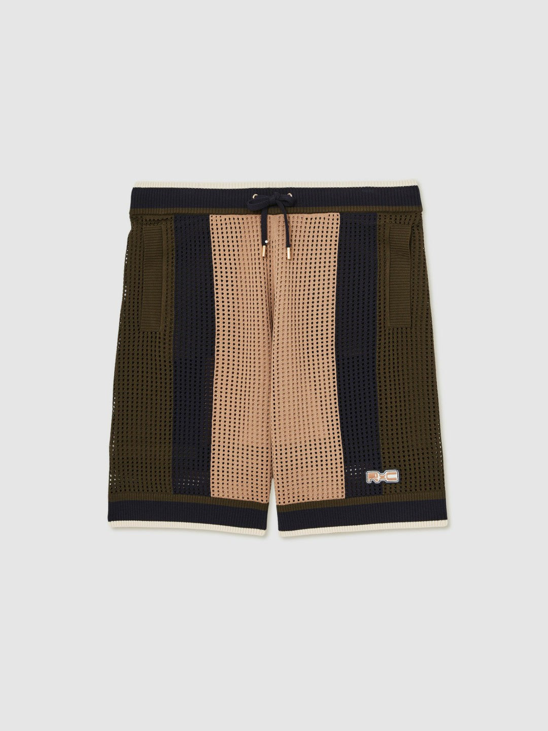| Ché Crochet Colour-Block Shorts in Camel/Green Men | Reiss