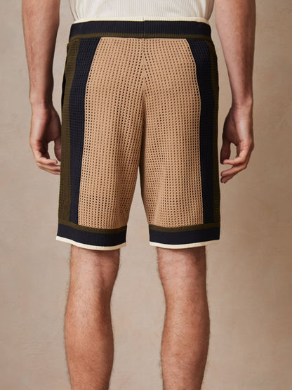 | Ché Crochet Colour-Block Shorts in Camel/Green Men | Reiss