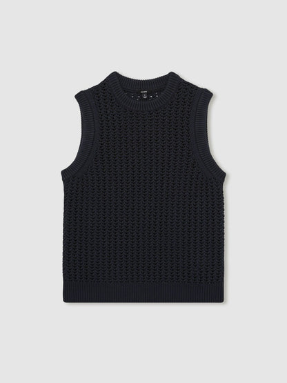 Cotton-Blend Crochet Vest in Navy Men | Reiss