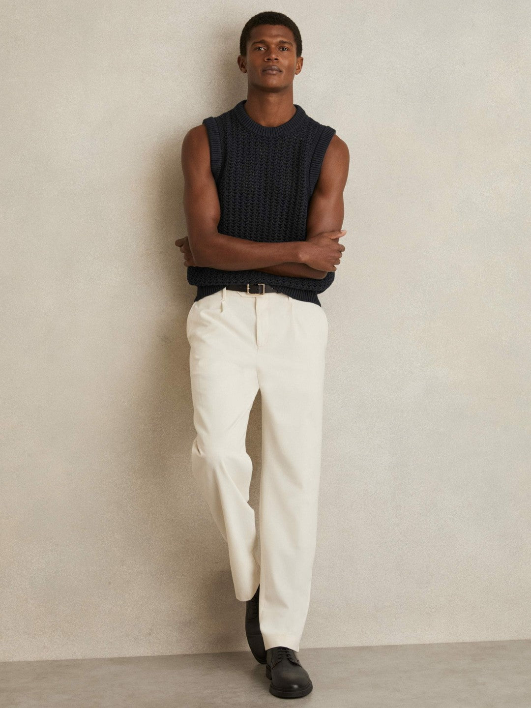 Cotton-Blend Crochet Vest in Navy Men | Reiss
