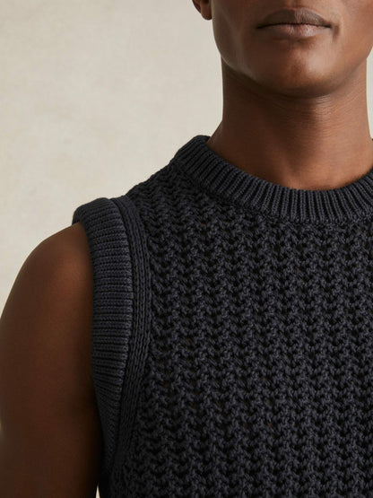 Cotton-Blend Crochet Vest in Navy Men | Reiss