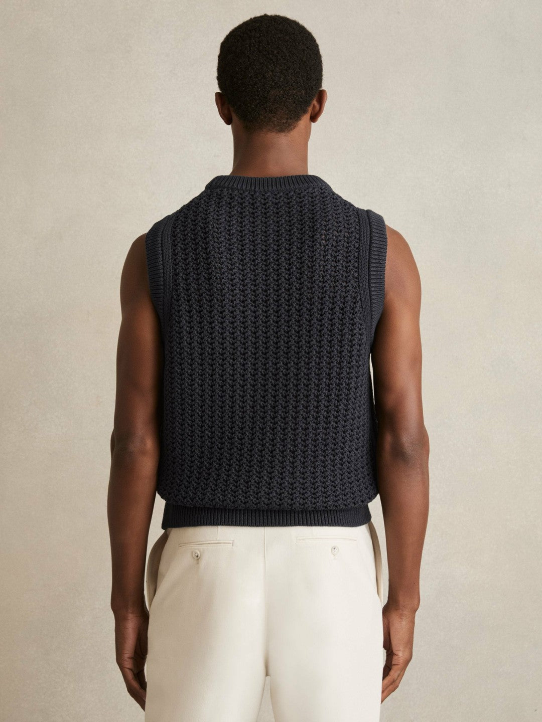 Cotton-Blend Crochet Vest in Navy Men | Reiss