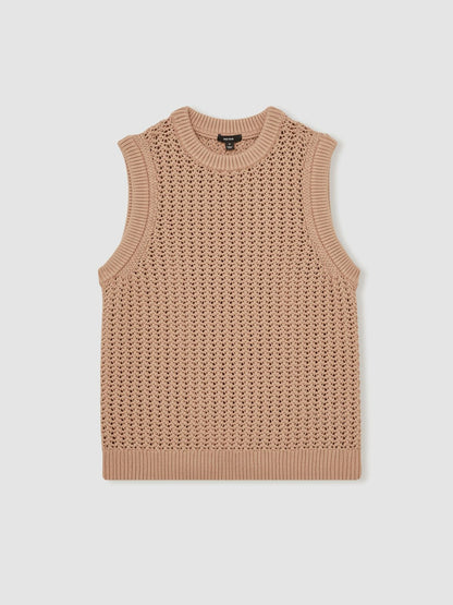 Cotton-Blend Crochet Vest in Soft Camel Men | Reiss