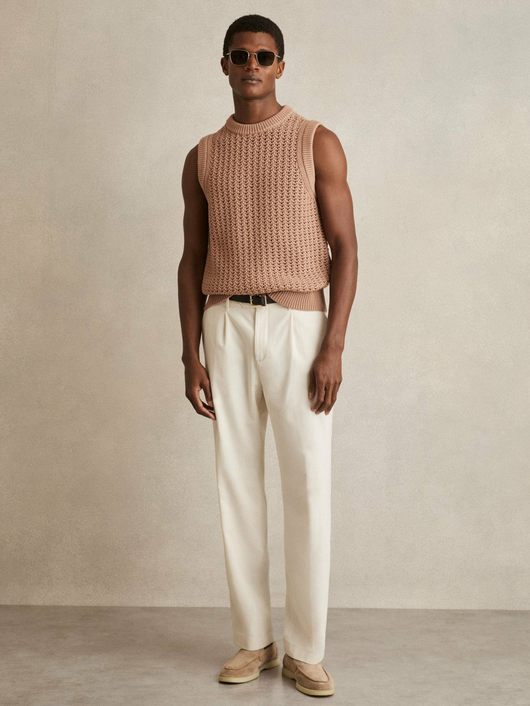 Cotton-Blend Crochet Vest in Soft Camel Men | Reiss