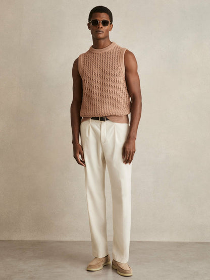 Cotton-Blend Crochet Vest in Soft Camel Men | Reiss