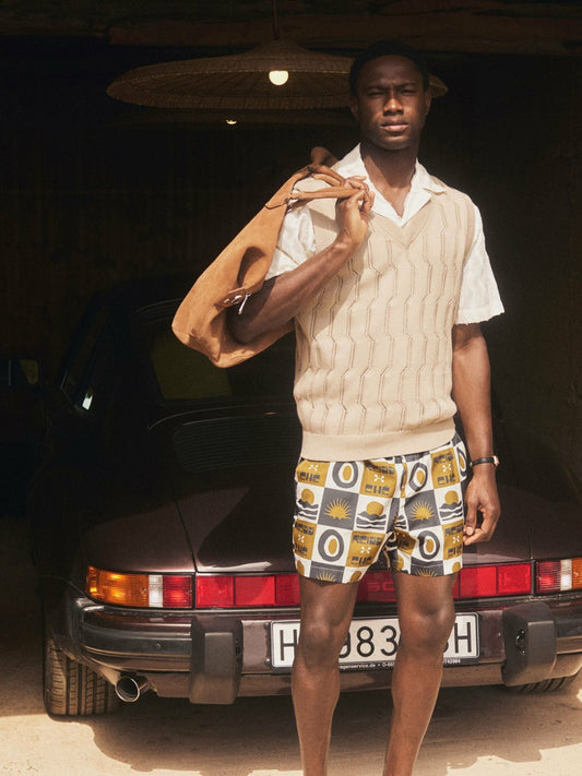 | Ché Sunset-Print Swim Shorts in Olive Green Men | Reiss