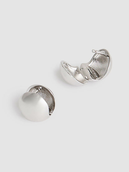 Polished Ball Huggie Earrings in Silver Tone Women | Reiss