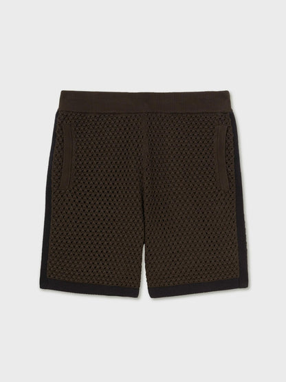 Cotton-Blend Crochet Shorts in Chocolate/Navy Men | Reiss
