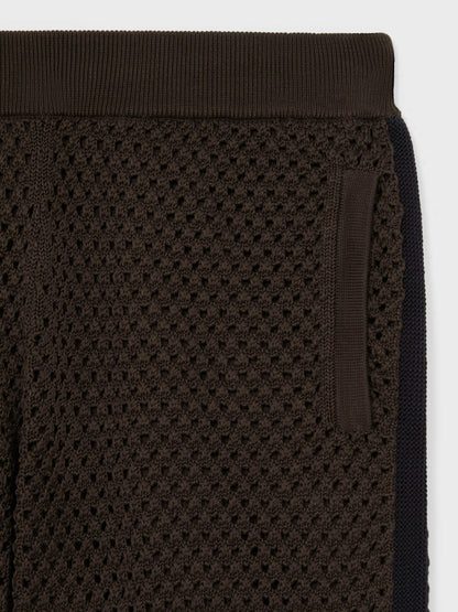 Cotton-Blend Crochet Shorts in Chocolate/Navy Men | Reiss