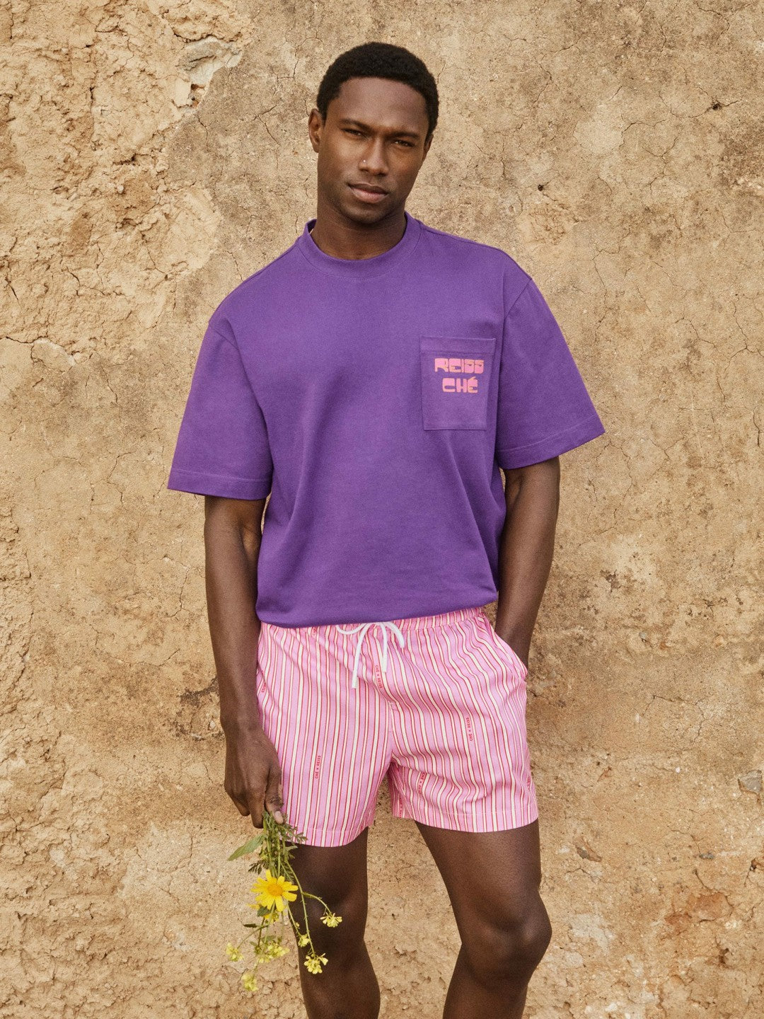 | Ché Stripe Swim Shorts in Pink/White Men | Reiss